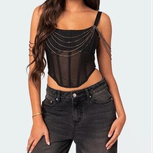 Edikted Black Norah Draped Rhinestone Corset Top